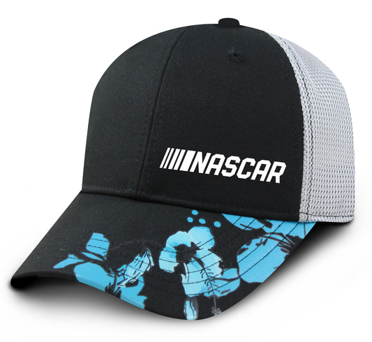 NASCAR YOUTH/LADIES TROPICAL MESH SNAP CAP- BLACK/SILVER/TEAL